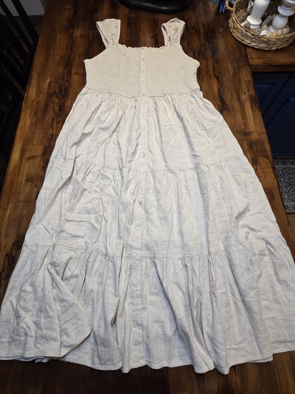 Dizzy Lizzy Smocked Bodice Tiered Tank Maxi Dress Cream Cottegecore Whimsy Boho